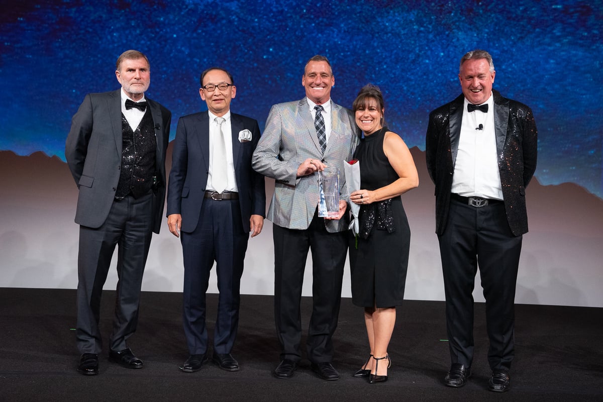 GM Trey Barber accepts award from Toyota
